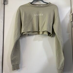 Lounge Cropped Crew Neck Sweater Tan Green Muted minimalist logo M